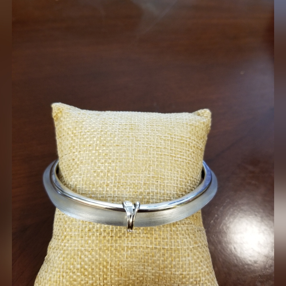 Alexis Bittar Lucite Silver Double Bangle Bracelet Connected By Silver Logo Ring
